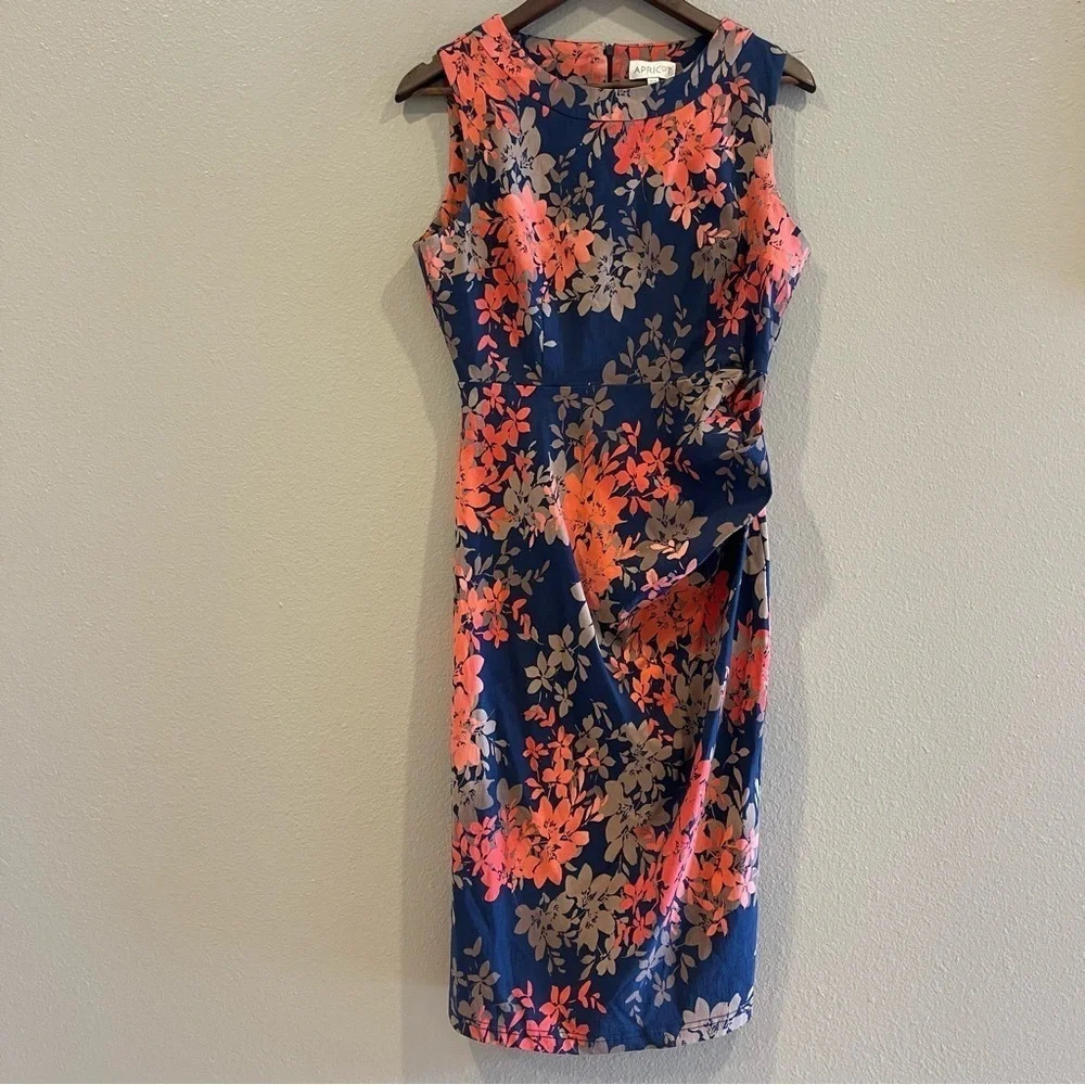 Apricot Navy Floral Ruched Sheath Bodycon Dress size 12